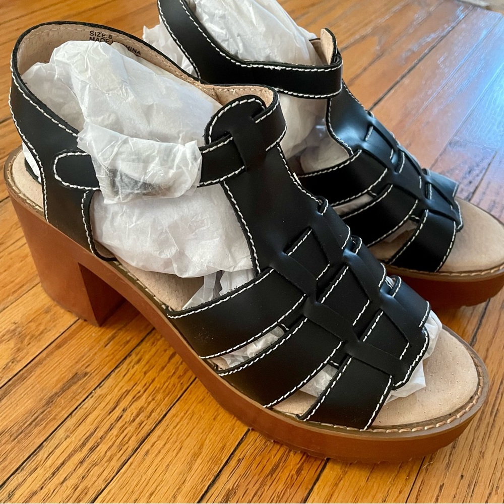 Sbicca Black Oakdale Leather Clog Sandal Heel - size 8